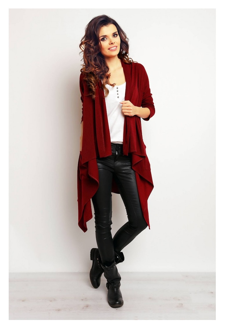 Bolero Lung - Bordeaux - Croiala Asimetrica - Alungeste Silueta - Efect Vizual Deosebit - Stil Rafinat - Confort Zilnic - Purtare Usoara - Chic - Visiniu