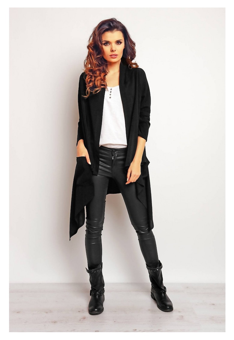 Bolero Lung - Negru - Croiala Asimetrica - Alungeste Silueta - Efect Vizual Deosebit - Stil Rafinat - Confort Zilnic - Purtare Usoara - Chic - Negru
