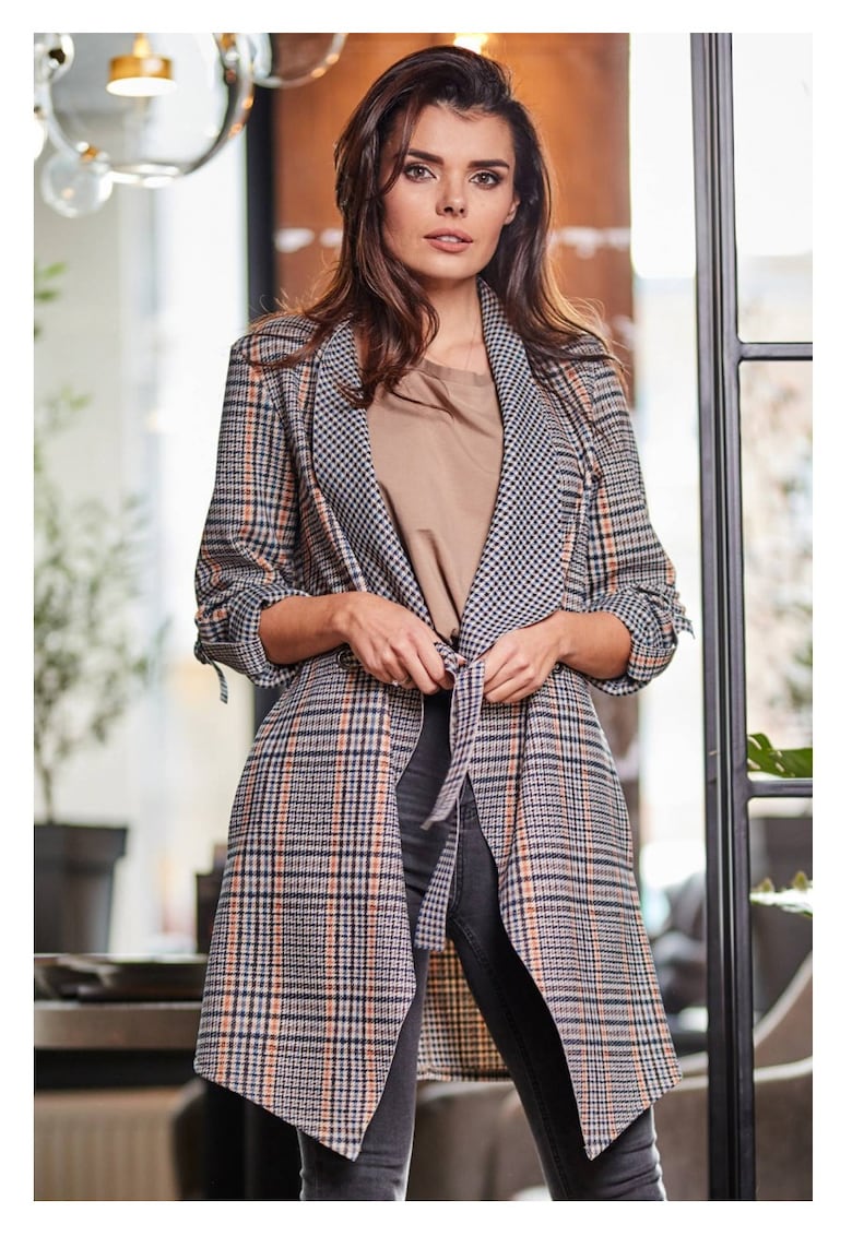 Sacou Lejer - Bleuomarin - L-XL - Imprimeu Carouri - Stil Casual - Confort Zilnic - Purtare Usoara - Aspect Elegant - Versatilitate Maxima - Design Modern