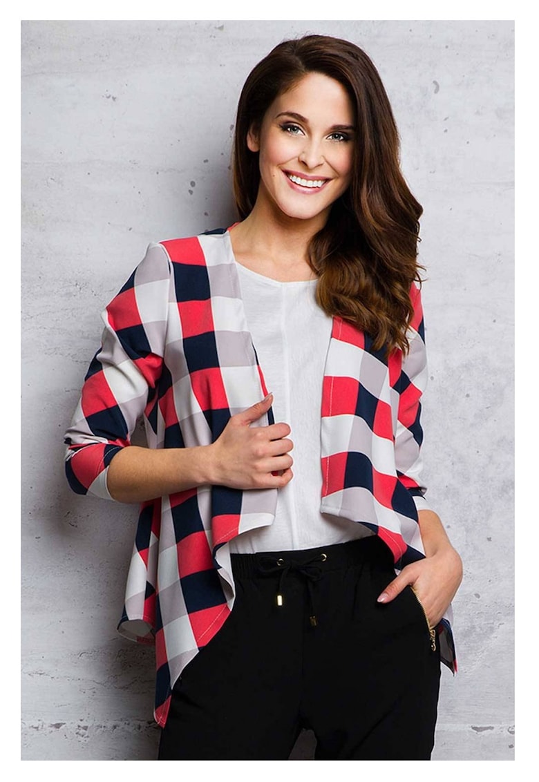Bolero Lejer - Roz - Imprimeu Carouri - Stil Casual - Confort Zilnic - Purtare Usoara - Aspect Elegant - Versatilitate Maxima - Design Modern - Roz