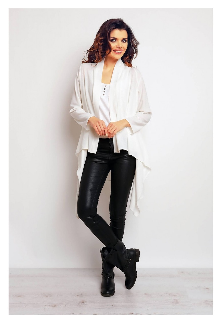 Bolero Lung - Ecru - Croiala Asimetrica - Alungeste Silueta - Efect Vizual Deosebit - Stil Rafinat - Confort Zilnic - Purtare Usoara - Chic - Ecru