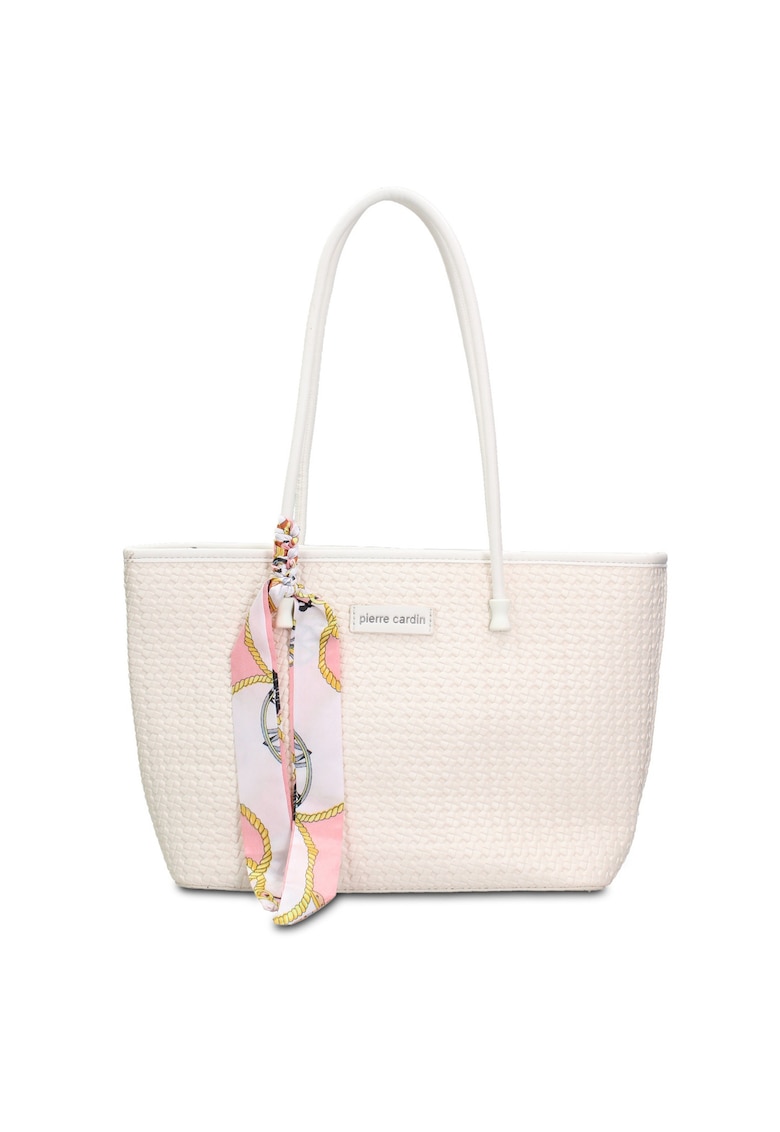 Geanta shopper de piele ecologica cu accesoriu esarfa Emberly Pro - Alb