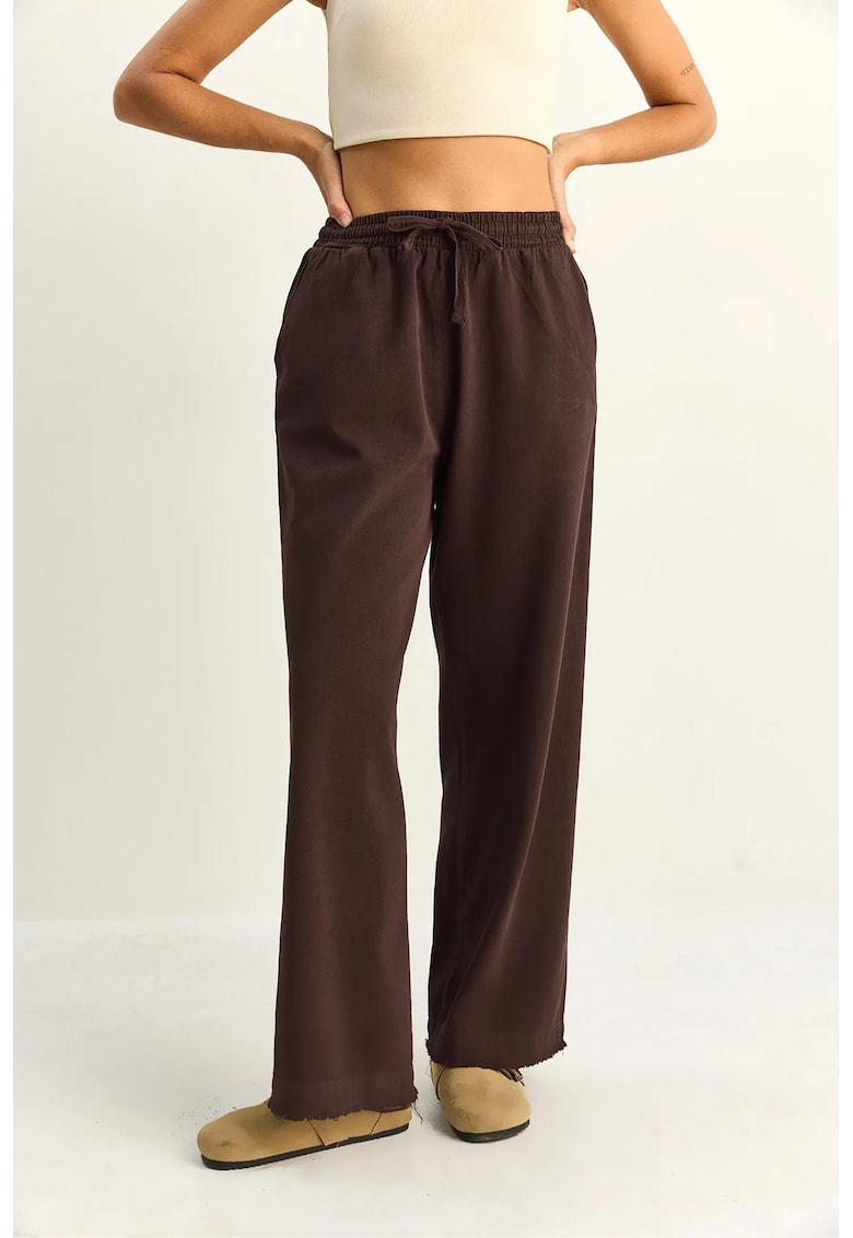 Pantaloni dama - talie elastica - croiala dreapta - maro mocha inchis - bumbac