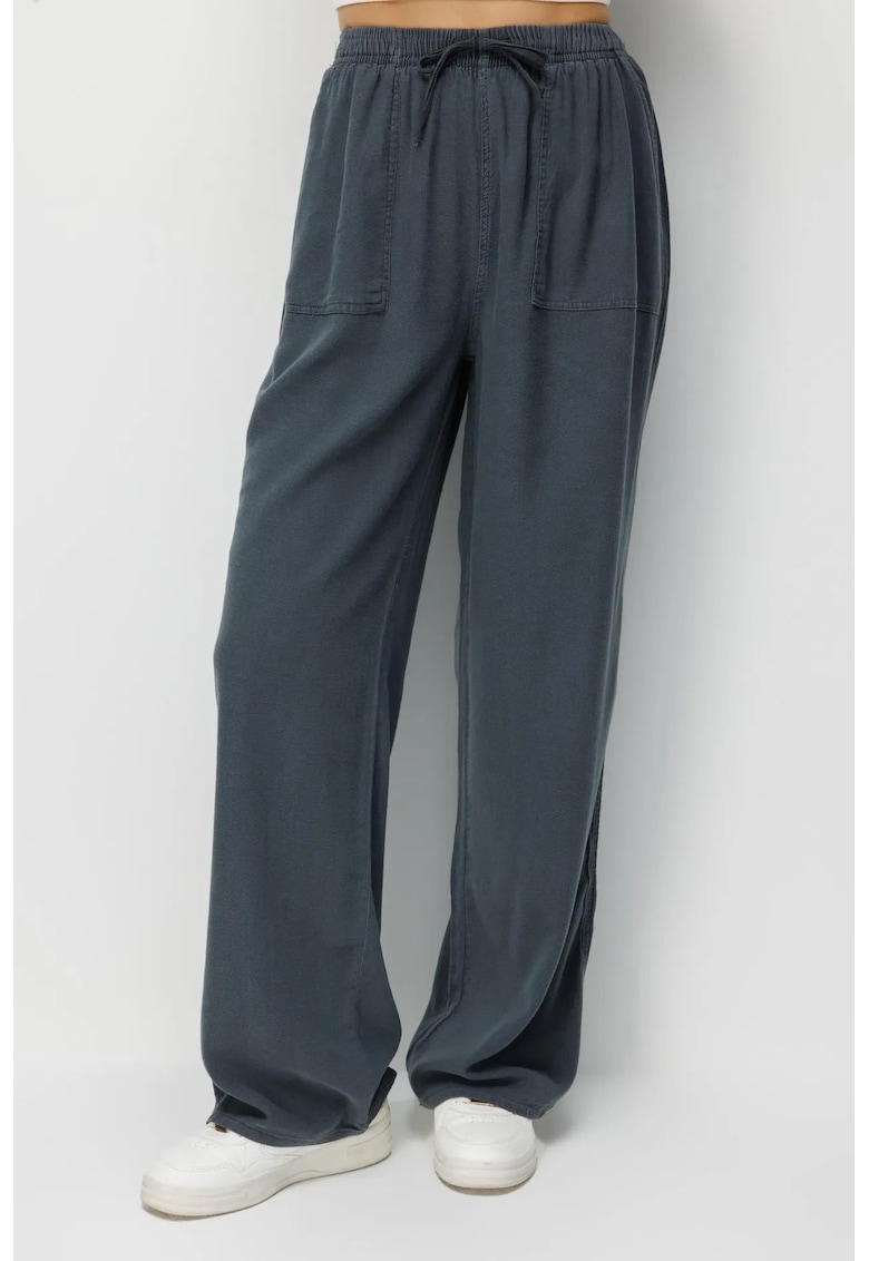 Pantaloni dama - talie medie - croiala dreapta - gri inchis - bumbac
