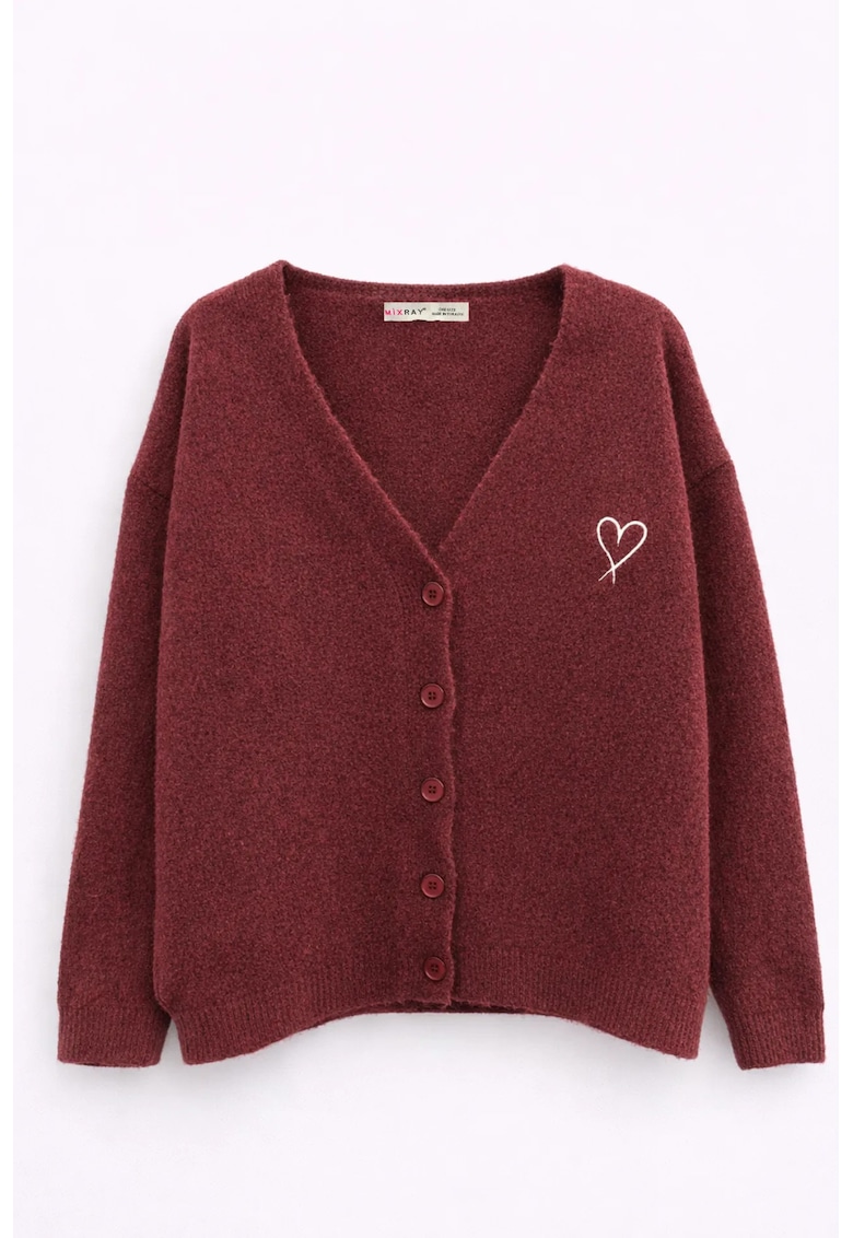 Cardigan - supradimensionat - rosu burgundy - tricotaj cu broderie -