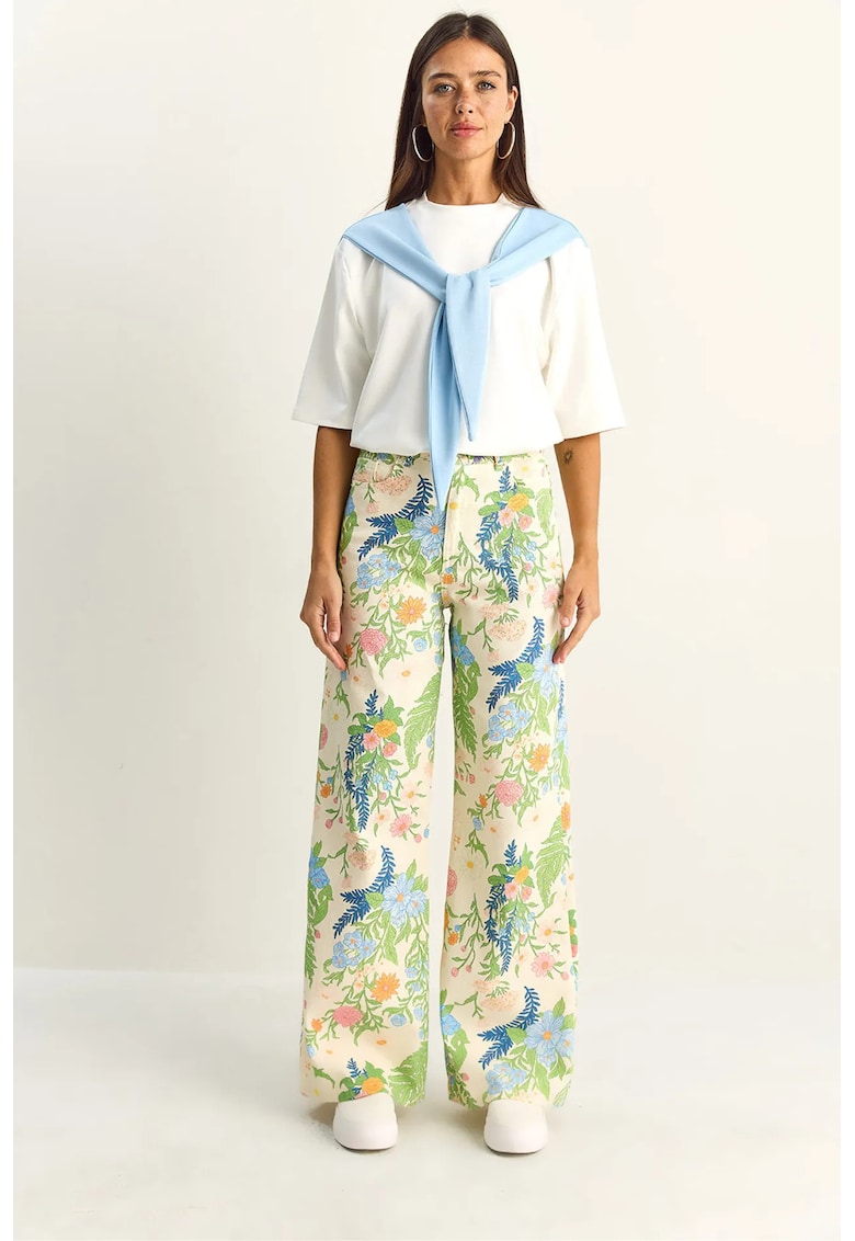Blugi dama - talie inalta - imprimeu Paisley - croiala dreapta - natural - denim