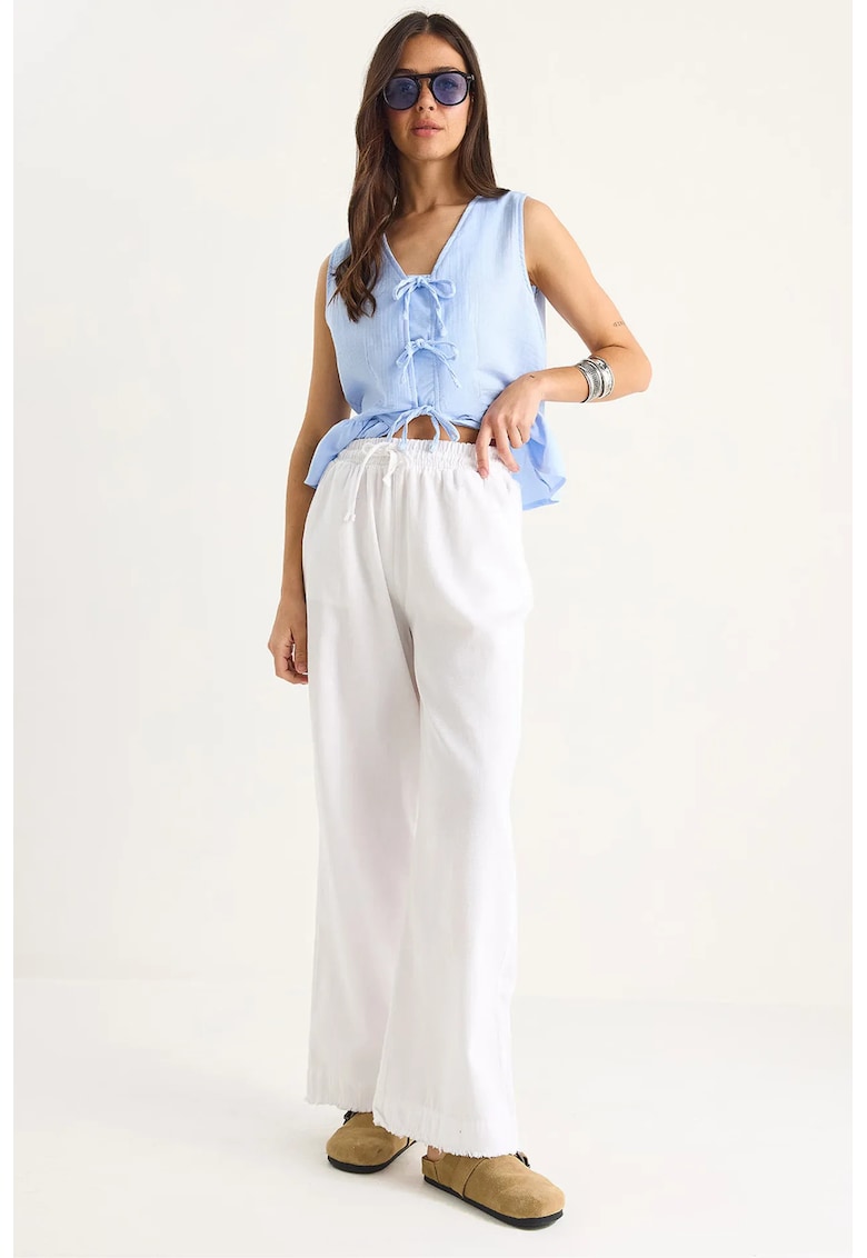 Pantaloni dama - talie elastica - croiala dreapta - alb - bumbac
