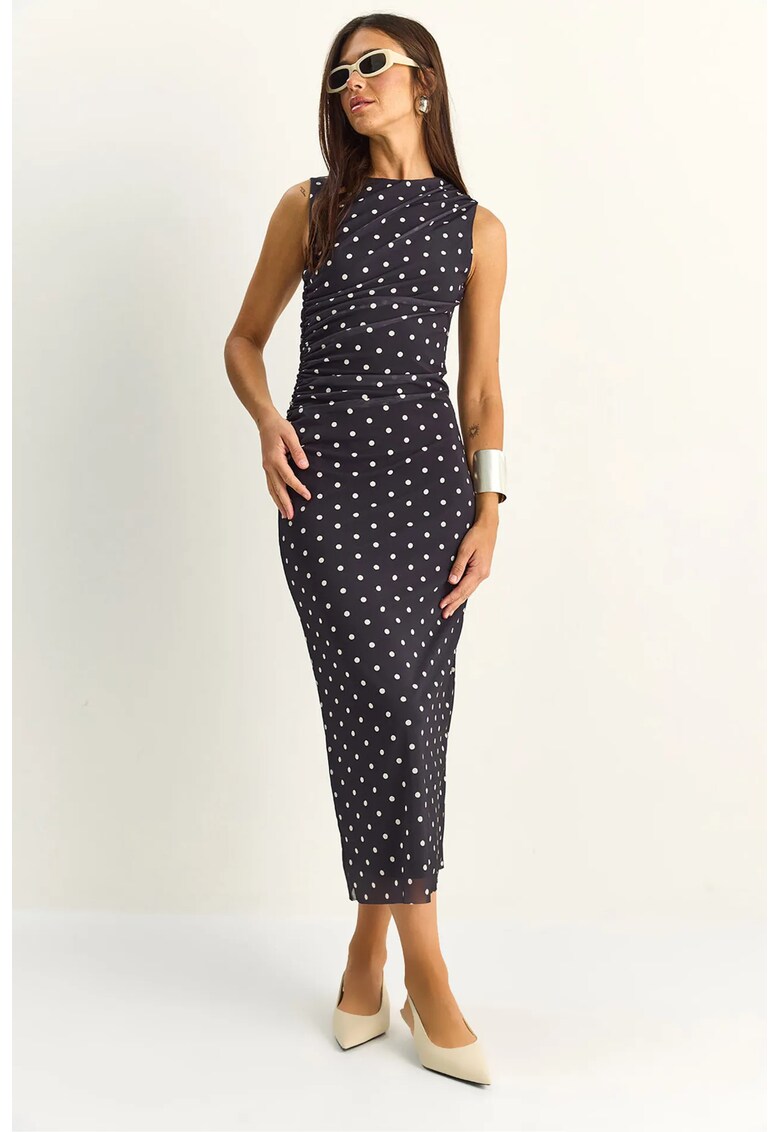 Rochie Midi - Bodycon - Negru - Poliester - Buline