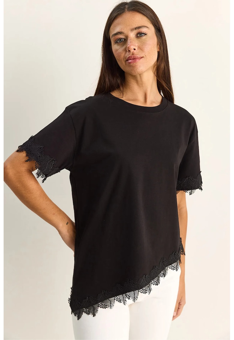 Tricou dama - supradimensionat - negru - bumbac cu elastan