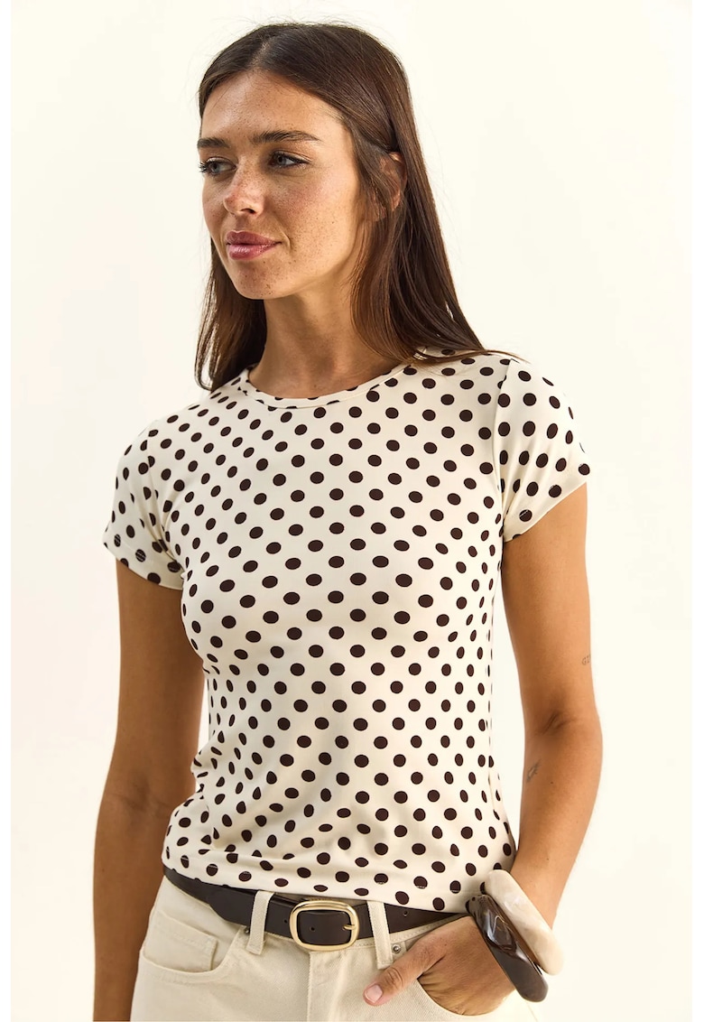 Tricouri dama - tricou scurt - buline - natural - poliester-lycra