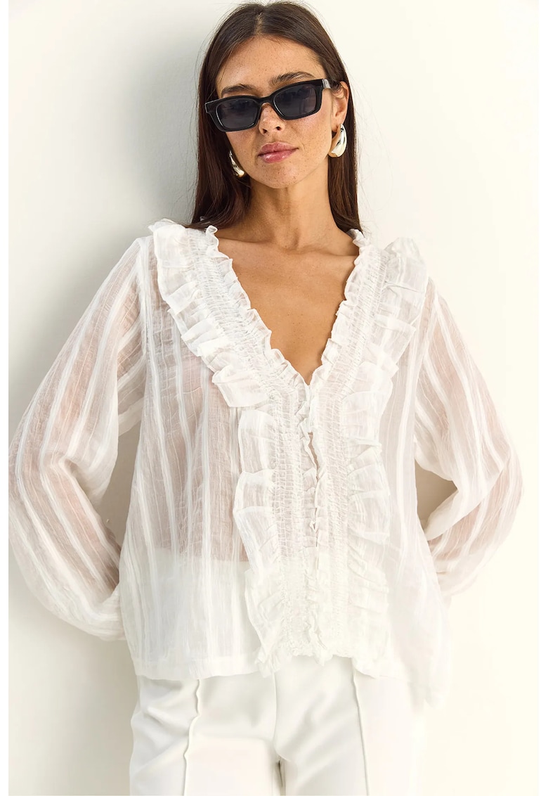 Bluza dama - regular fit - maneca lunga - alb - poliester si elastan