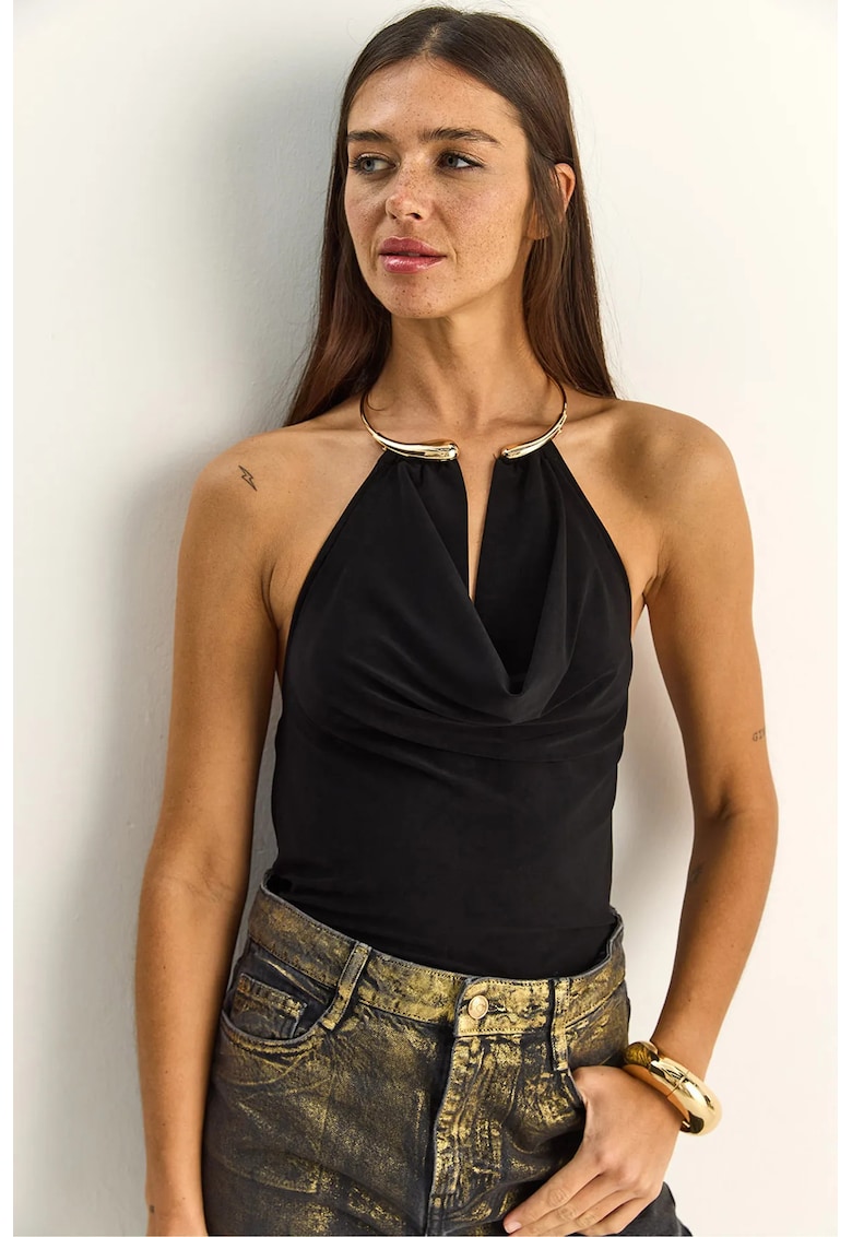 Bluza dama - halterneck - negru - poliester cu lycra