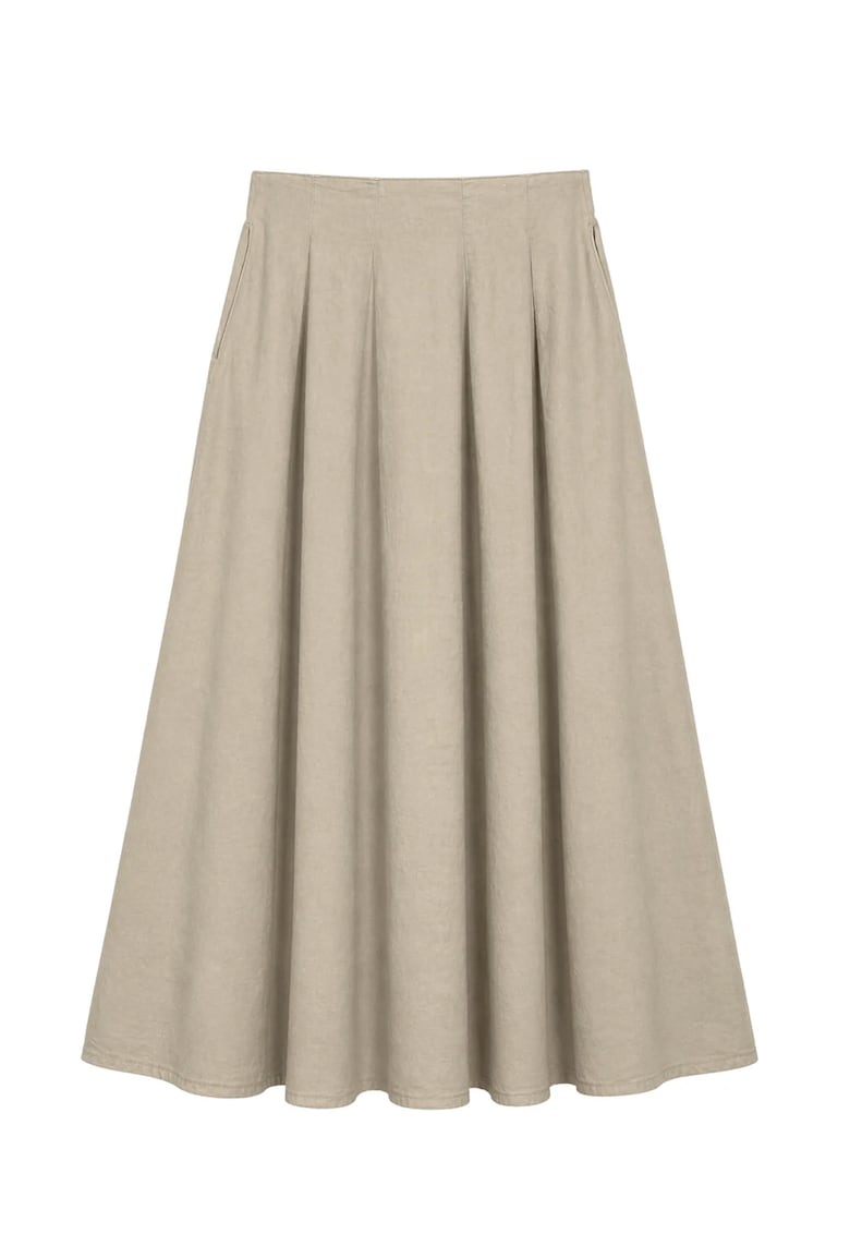 Fusta Midi talie inalta - bej natural - bumbac