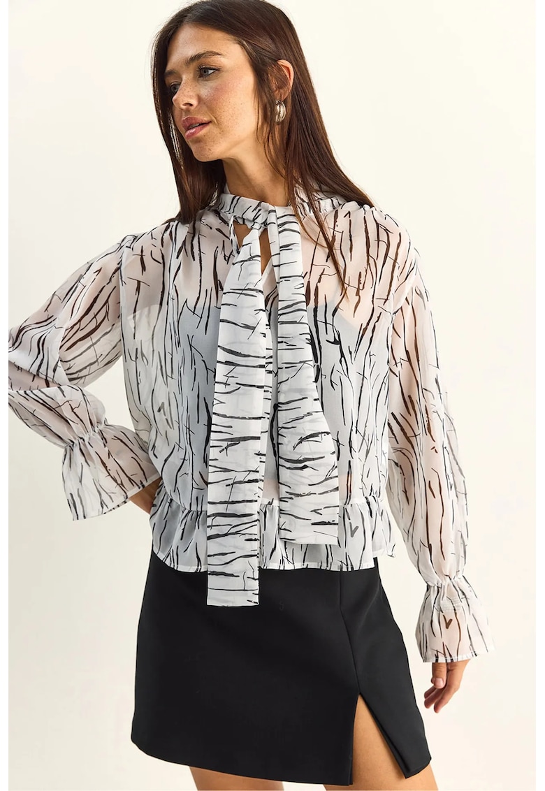 Bluza dama - sifon - imprimeu abstract - alb - casual