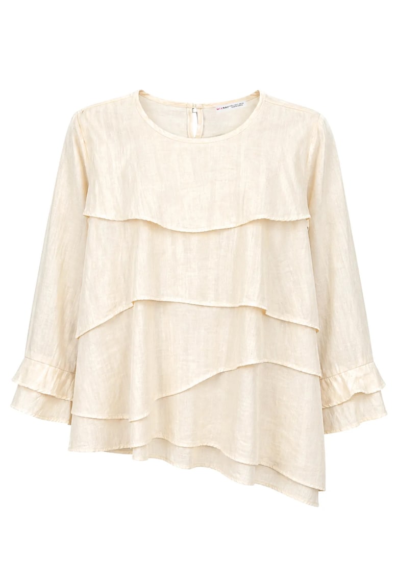 Bluza dama - casual - maneca lunga - volanase - bej natural - lyocell si poliester