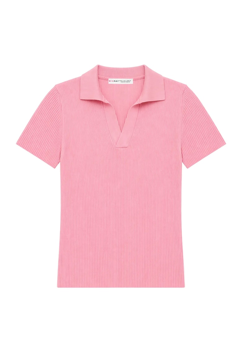 Bluza dama - guler polo - roz pudra - tricotaj poliamida -