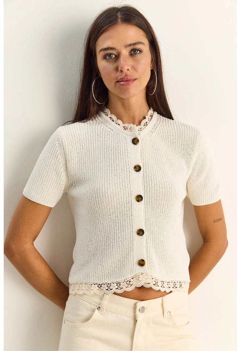 Cardigan - scurt - cu nasturi - ivory natural - bumbac-poliester - One Size INTL -