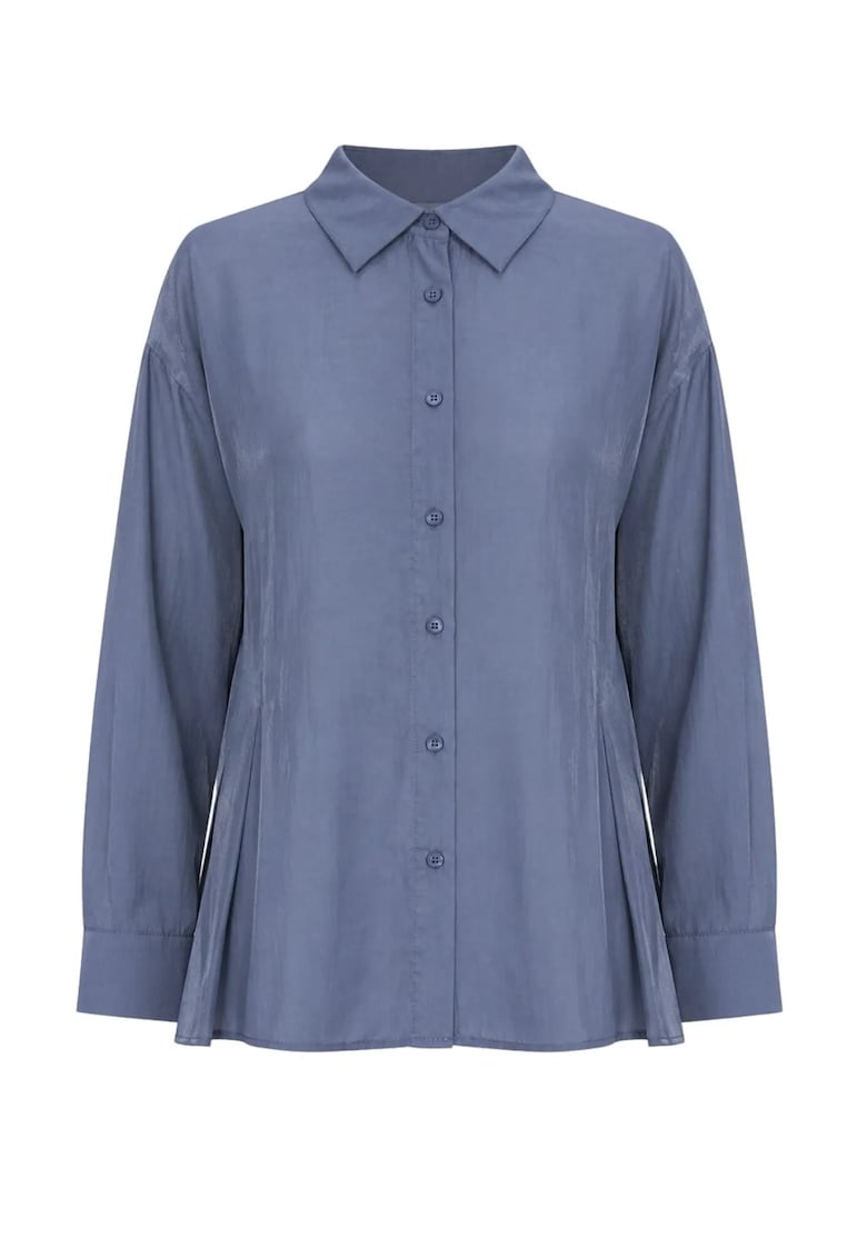 Camasa dama - camasa texturata cu nasturi - albastru marin - casual - maneca lunga