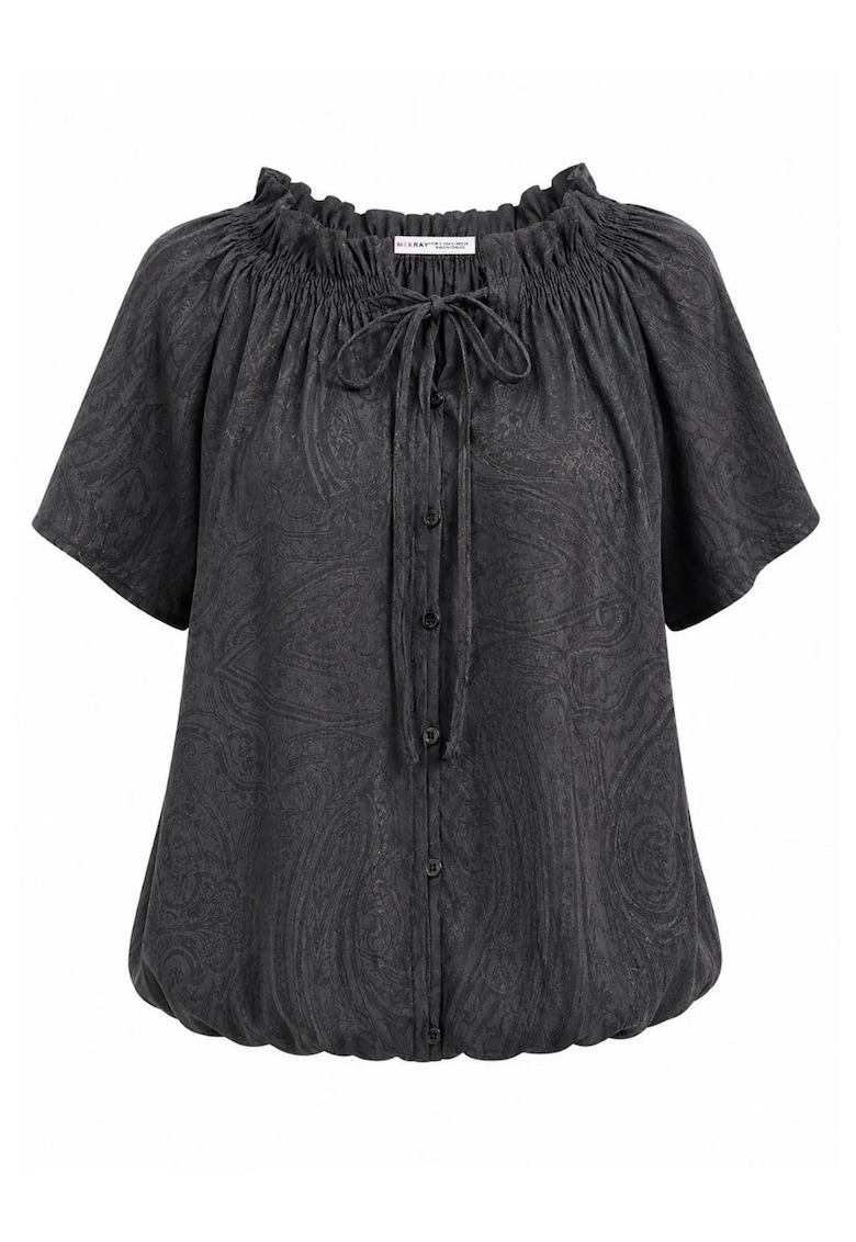 Bluza dama - regular fit - imprimeu Paisley - negru - material subtire