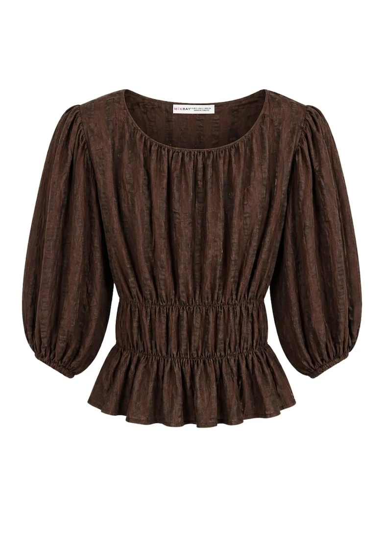 Bluza dama - peplum - maneca trei sferturi - maro cafea - lyocell - viscoza - poliester