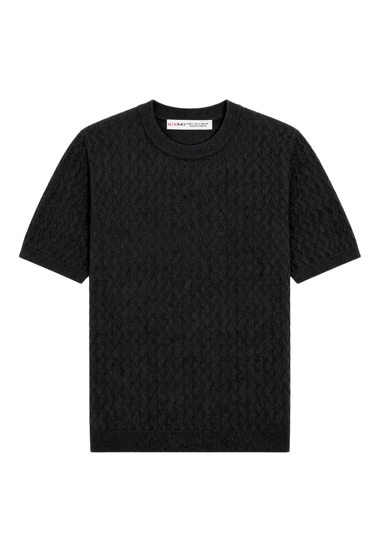 Bluza dama - regular fit - cu nervuri - negru - tricot viscoza-poliester -