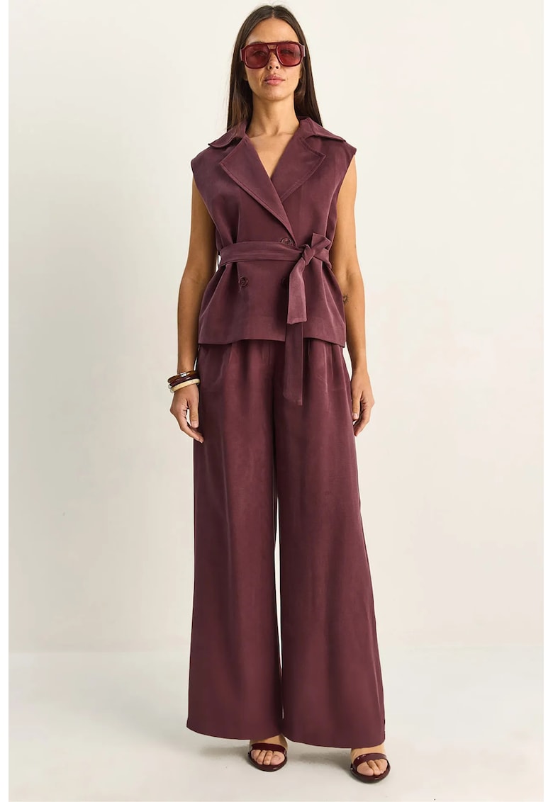 Set asortat pantaloni largi - guler sal - mov ametist - 85% modal/15% poliester