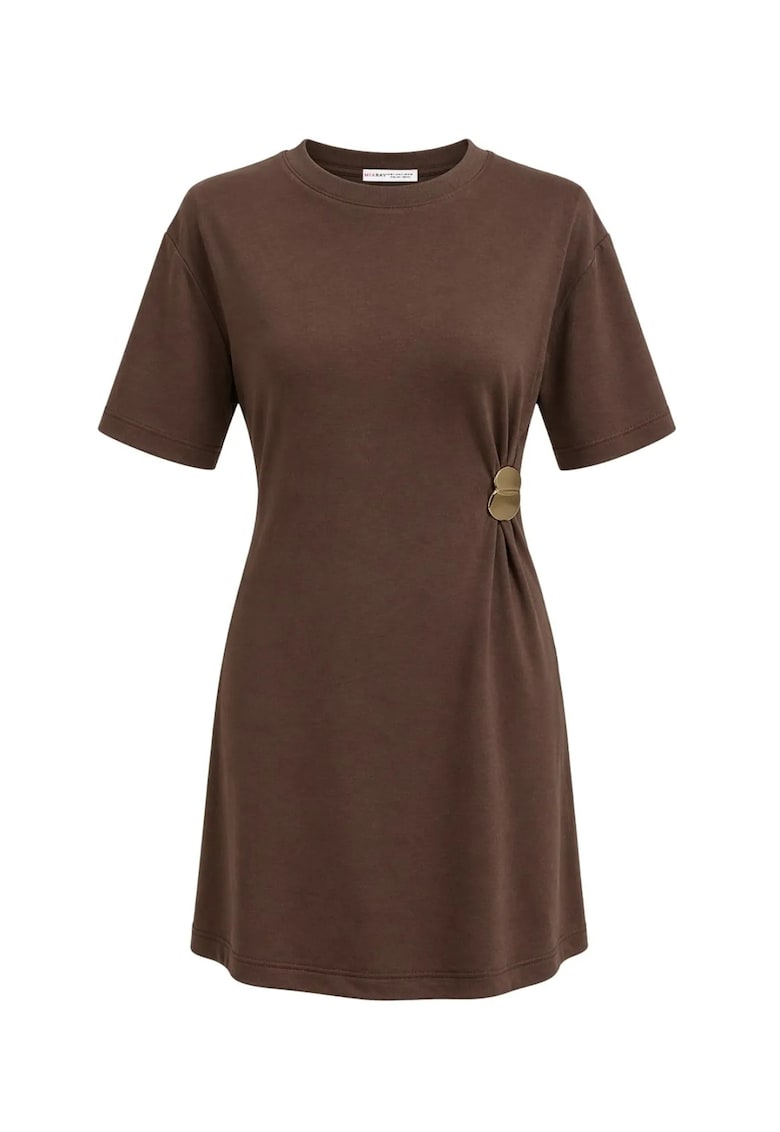Rochie Mini - Casual - Guler rotund - Maro Cafea - 65% modal - 35% poliester