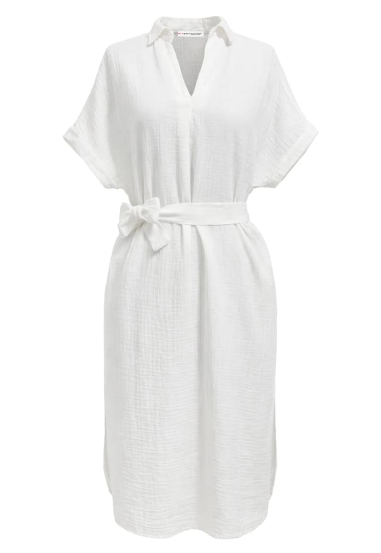 Rochie Midi - Alb - Casual - Maneca Scurta - 100% Bumbac