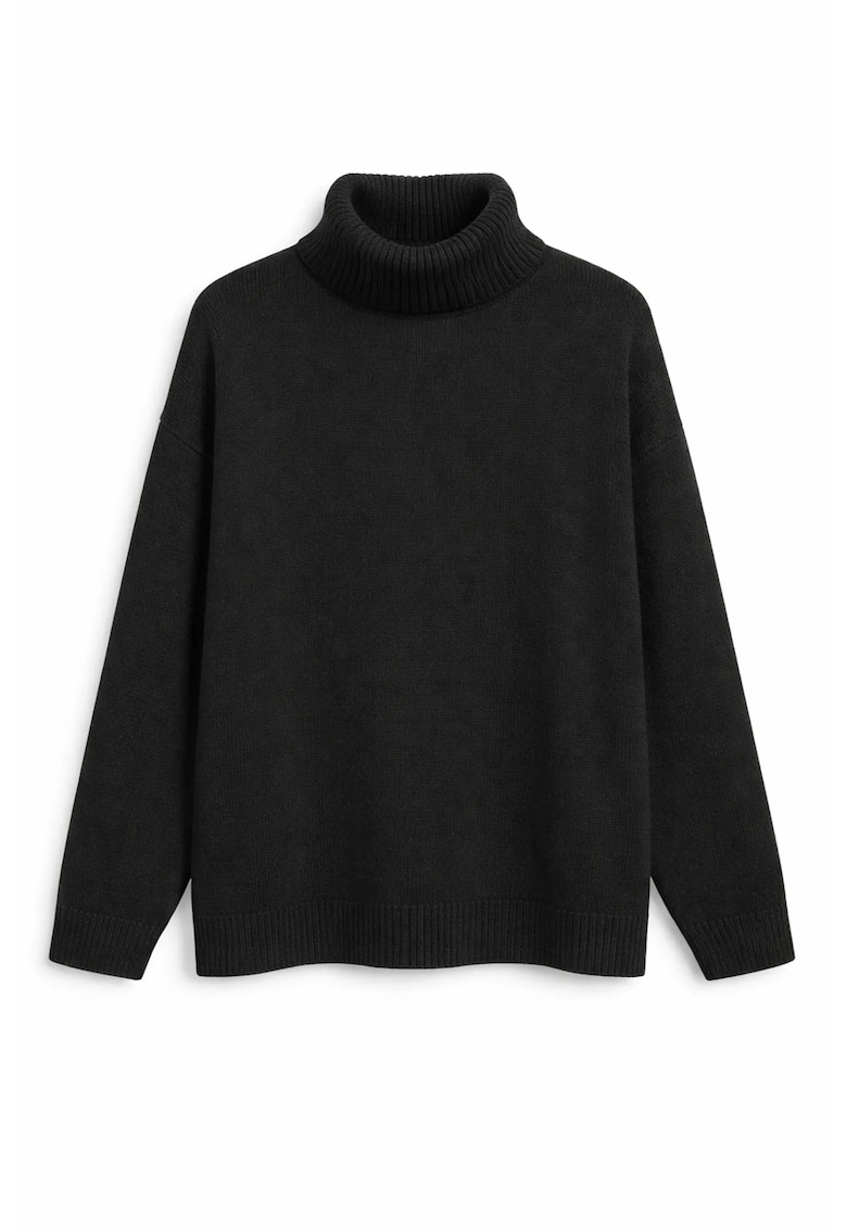 Pulover dama - tricotat - guler inalt - lejer - negru - acrilic -