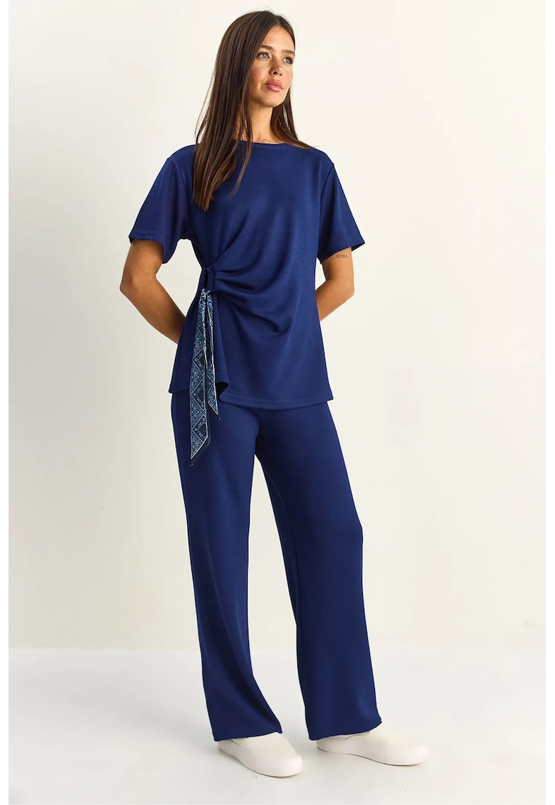 Set din doua piese - Tricou cu maneca scurta si Pantaloni cu picior larg - Albastru Marin - Poliester si elastan