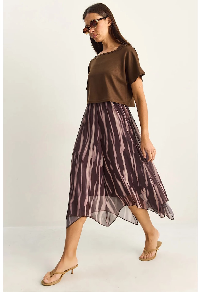 Rochie Midi imprimeu abstract - captusita - maro - casual