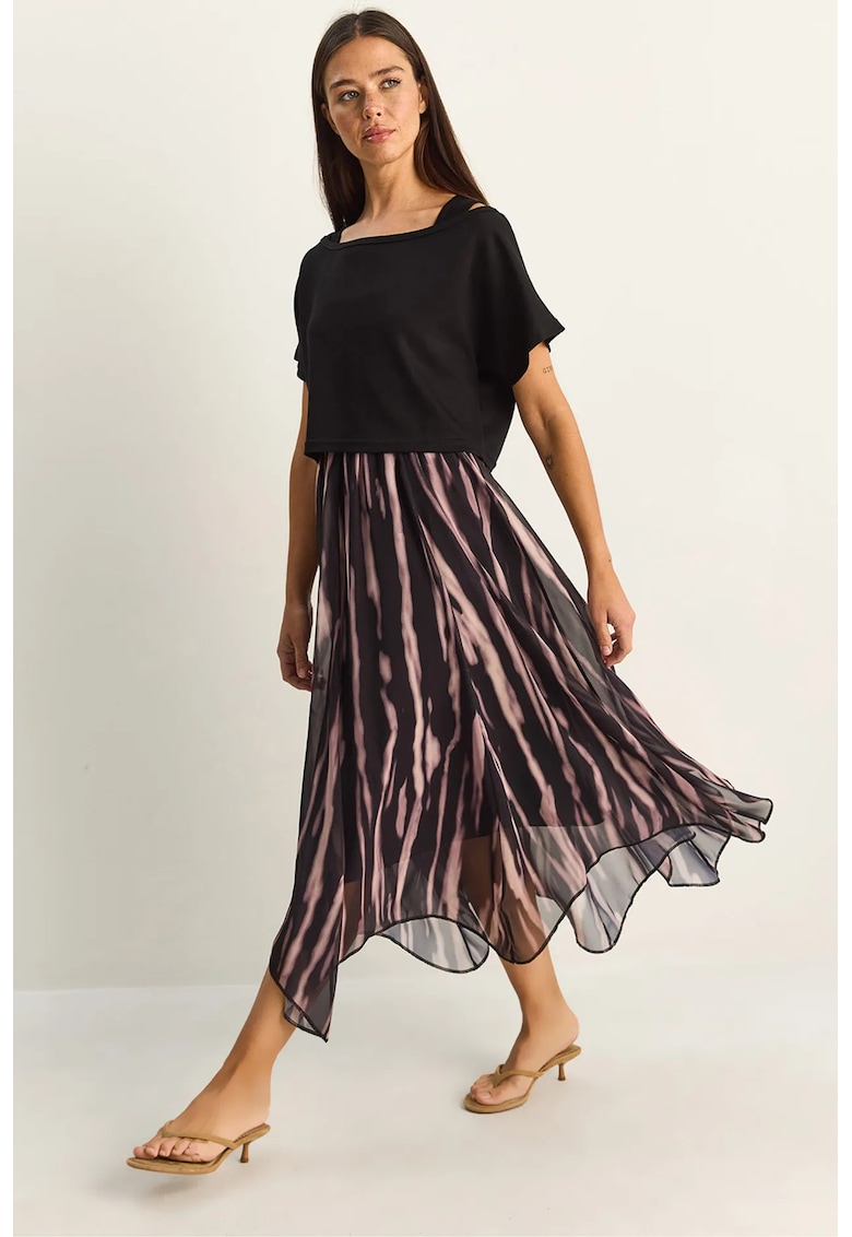 Rochie Midi imprimeu abstract - negru - casual - maneca scurta - captusita