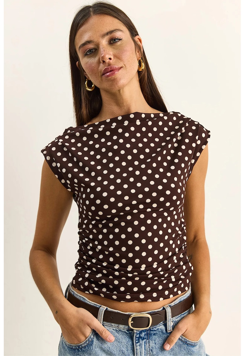 Bluza dama - cu guler tip sal - buline - multicolor - poliester si lycra