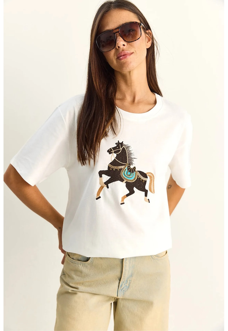 Tricou dama alb cu paiete - Alb