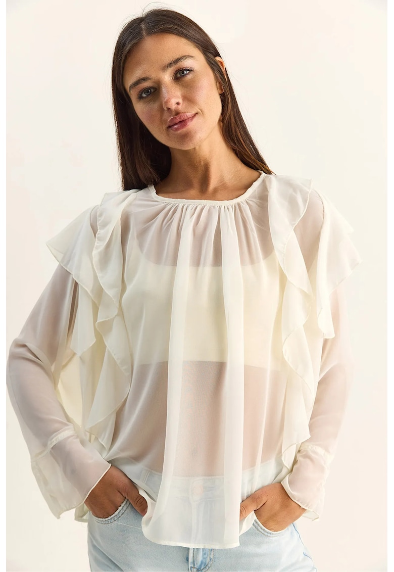 Bluza dama - sifon cu volane - ivory - elegant - maneca lunga