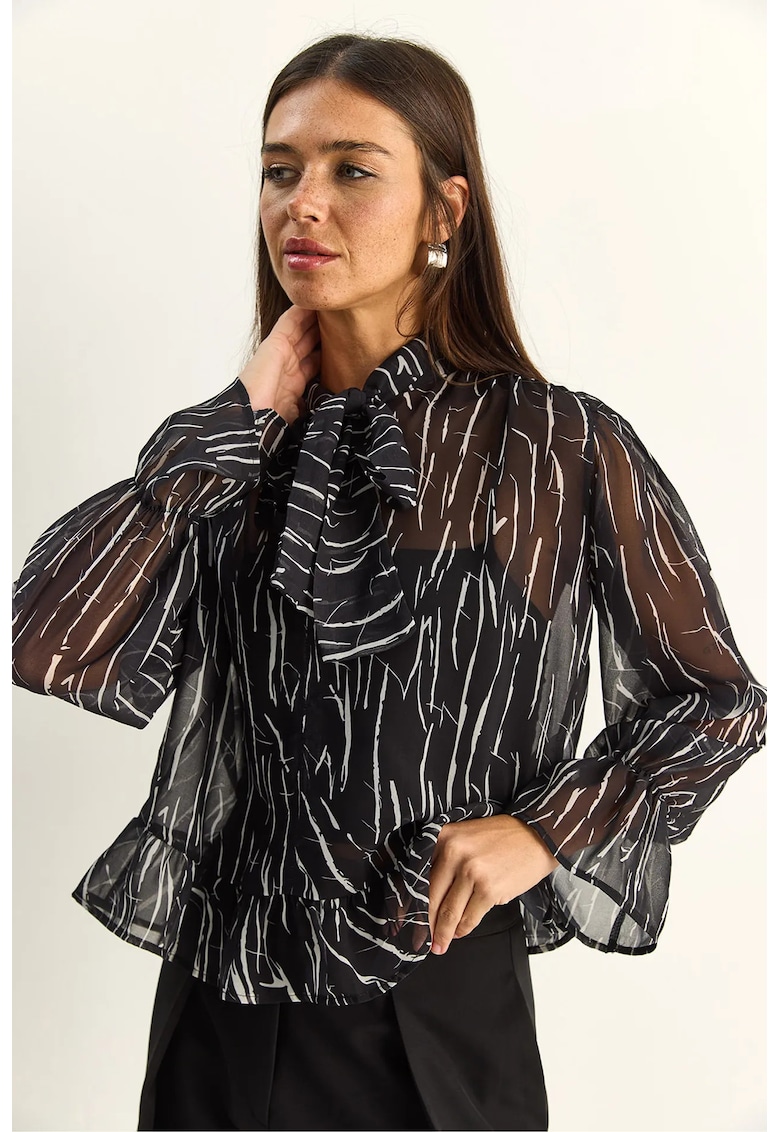 Bluza dama - sifon - imprimeu abstract - negru - casual