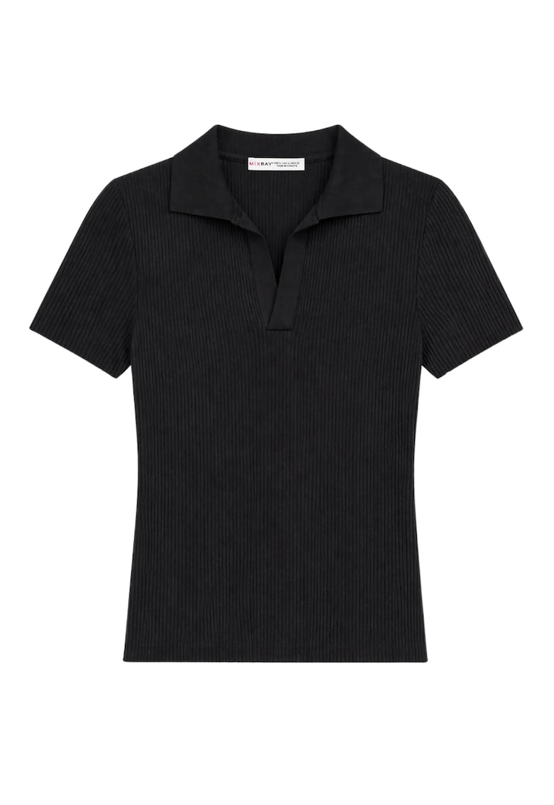 Bluza dama - guler polo - negru - tricotaj poliamida -