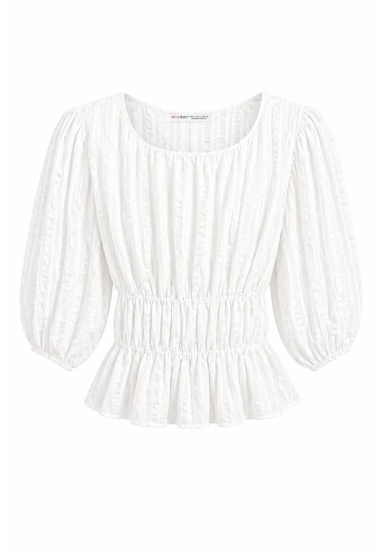Bluza dama - peplum - detalii elastice - ivory - lyocell - viscoza - poliester