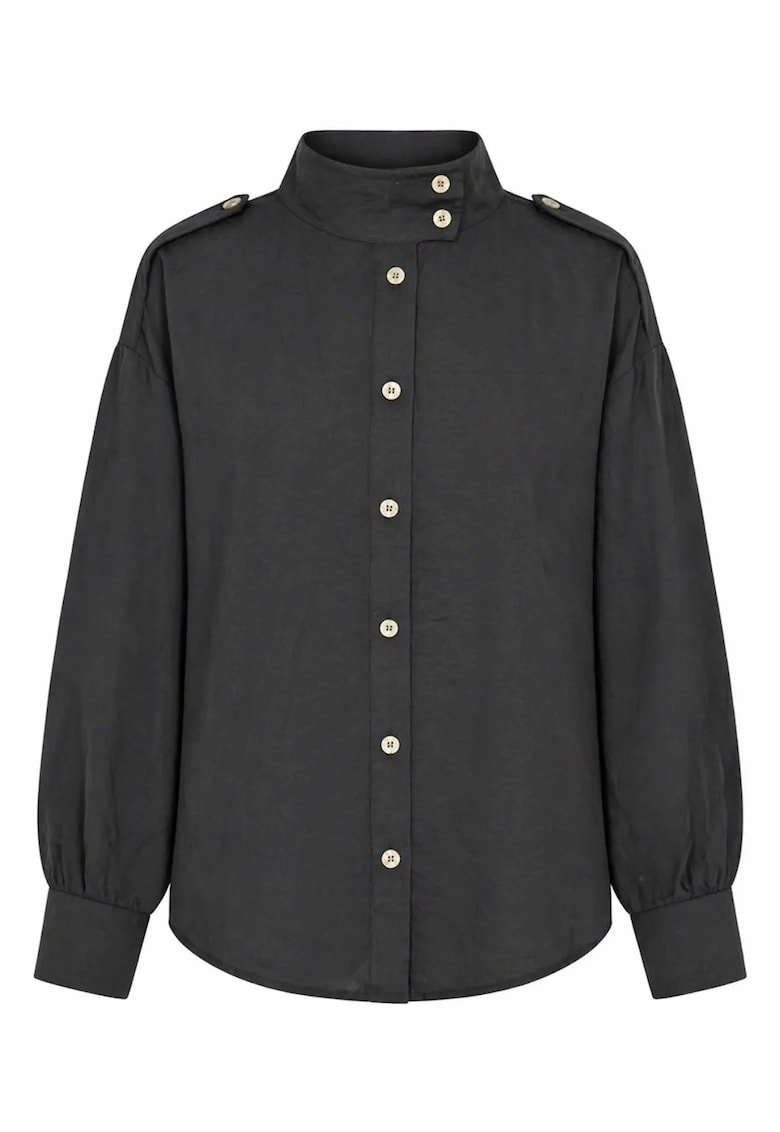 Camasa casual - guler mandarin - negru - 90% modal - 10% poliester
