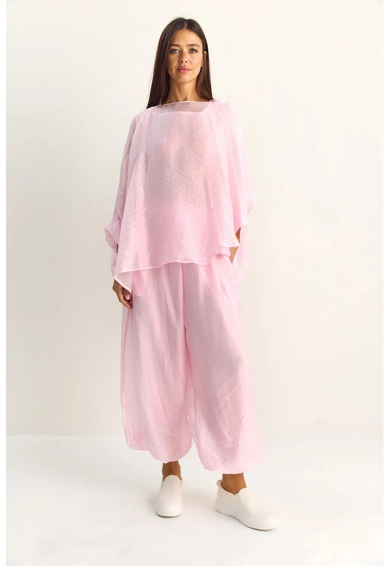 Set asortat din doua piese - pantaloni largi - roz pudra - sifon -