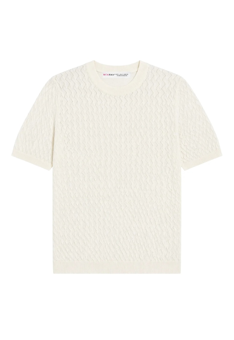 Bluza dama - regular fit - maneca scurta - natural - tricot texturat -