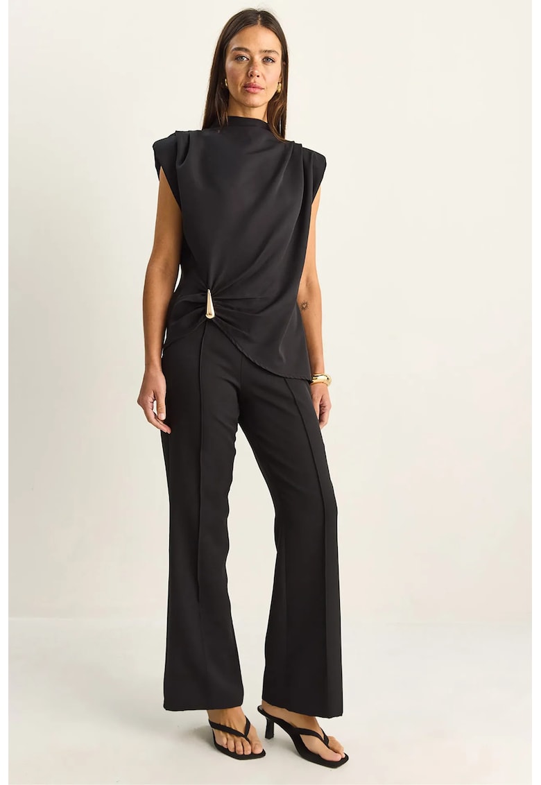 Set asortat costum dama - talie inalta - picior evazat - negru - poliester/elastan -