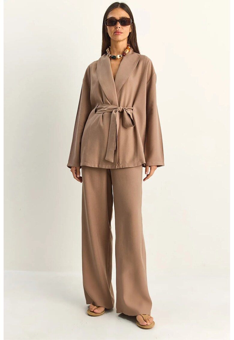 Set coordonat talie inalta - detalii cu snur - maro mocha - 85% modal