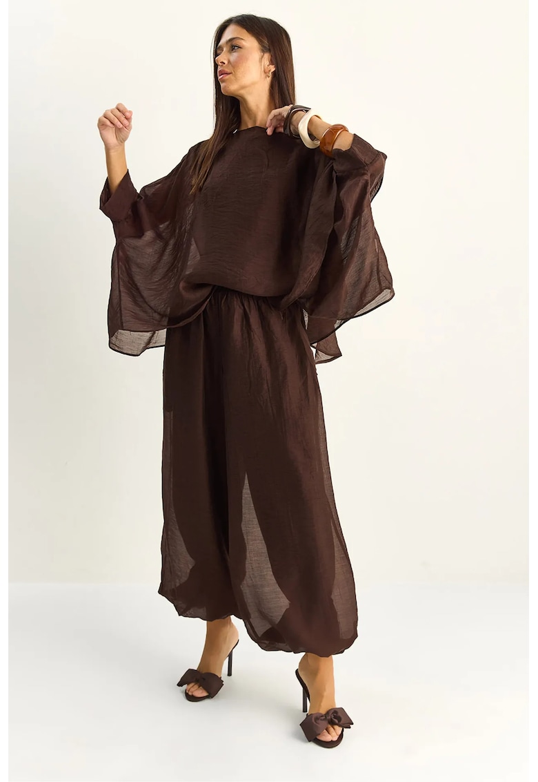Set asortat talie inalta - pantaloni largi - maro mocha inchis - doua piese