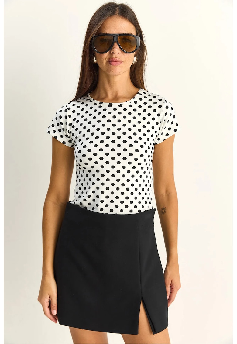 Tricouri dama - tricou scurt - buline - alb - poliester-lycra