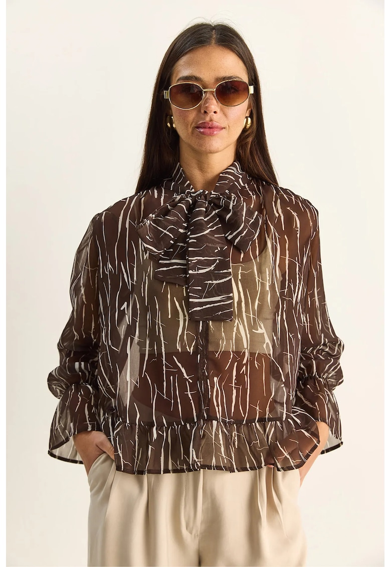 Bluza dama - sifon - imprimeu abstract - maro - casual
