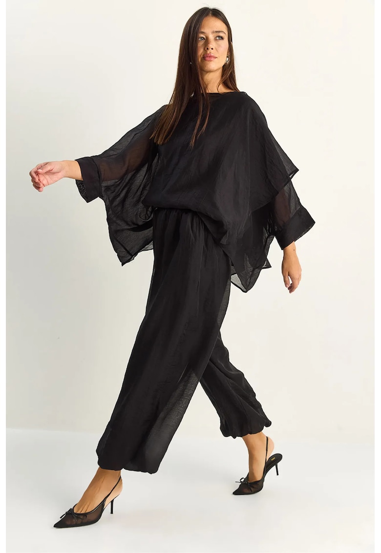 Set coordonat talie inalta - pantaloni largi - negru - casual