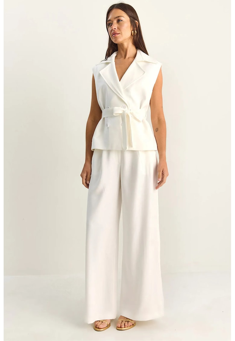 Set Coordonat Femei - Talie Inalta - Pantaloni Largi - Ivory Natural - 85% Modal