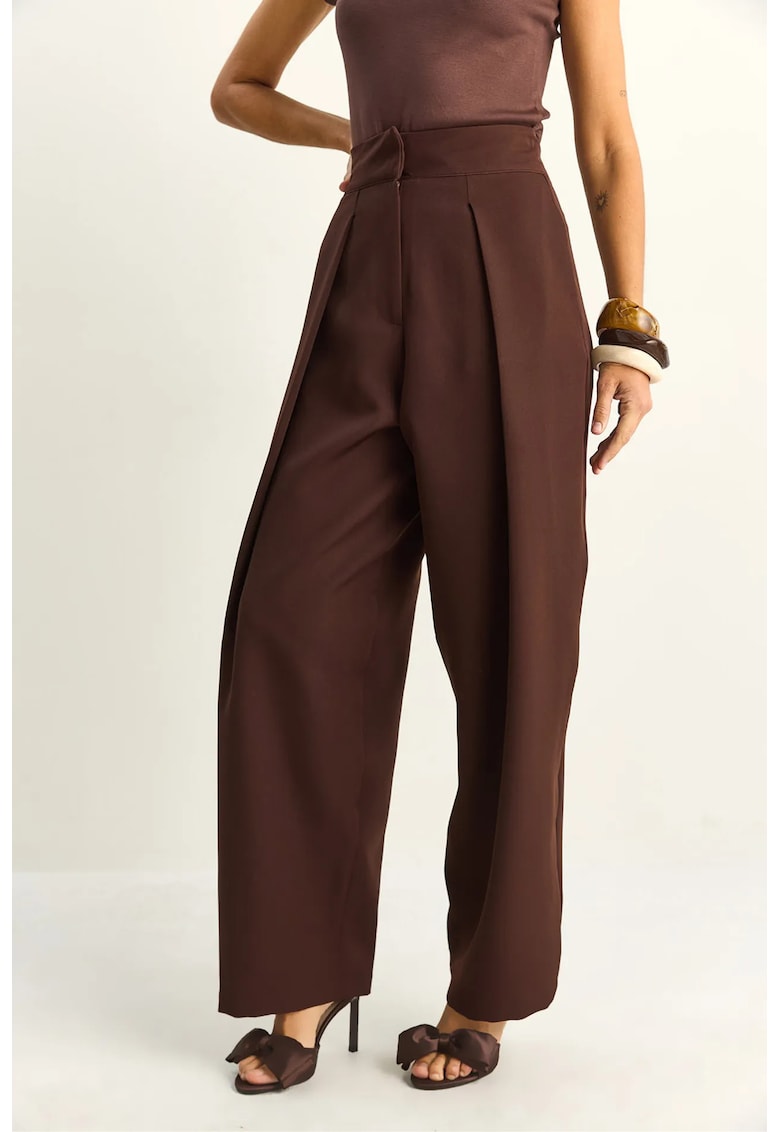 Pantaloni dama - talie inalta - picior larg - maro mocha inchis