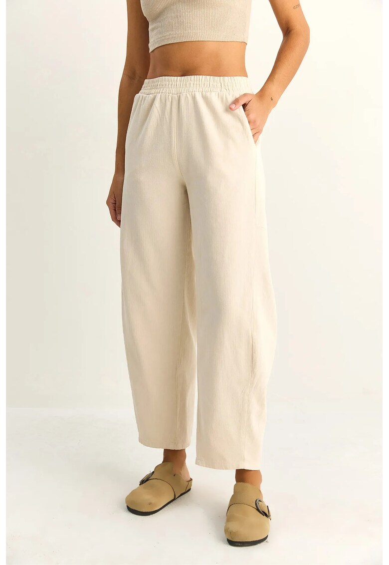 Pantaloni dama - croiala dreapta - talie elastica - crem natural - 100% bumbac